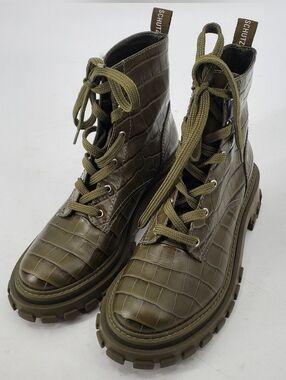 Women’s Schutz Orly Combat Grunge Leather Boots Military Green 9.5